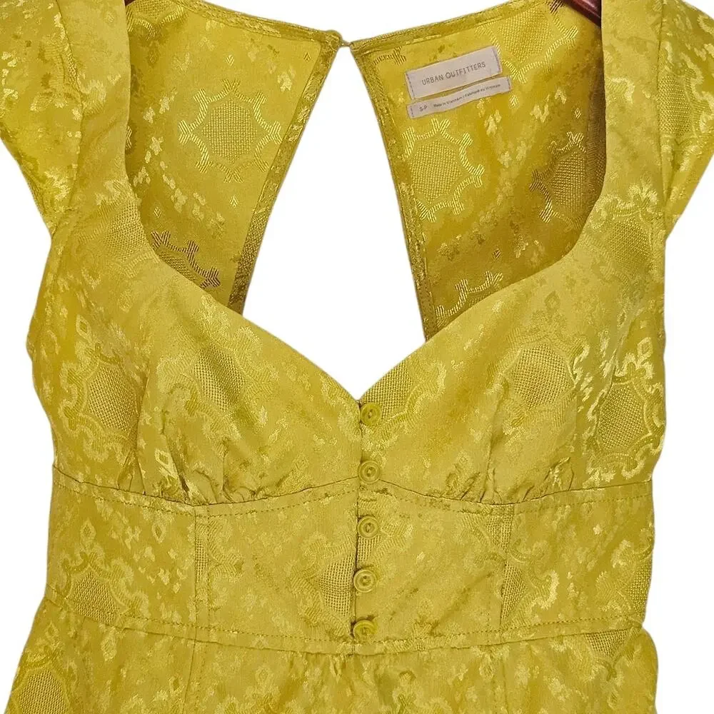 Urban Outfitters Yellow Harriet Jacquard Bustier Mini Dress with Cap Sleeves